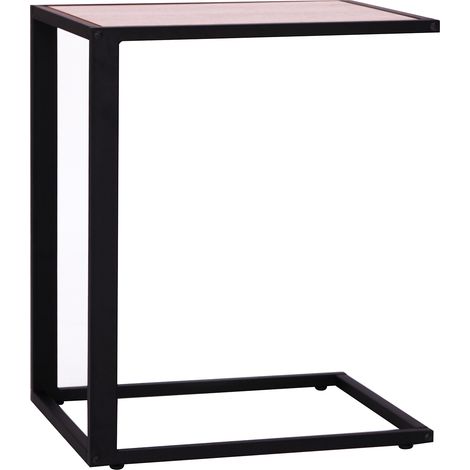 Petite table d'appoint en forme de C, structure en métal et plateau en MDF, 40,6 x 50,8 x 64,2 cm, noyer (1/5)