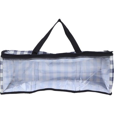 Sac de Rangement Transparent Grande Capacité en Film PVC Anti-Poussière pour Voyage, Dorm Universitaire, Camping - Modèle Quadrillage Bleu (1/5)