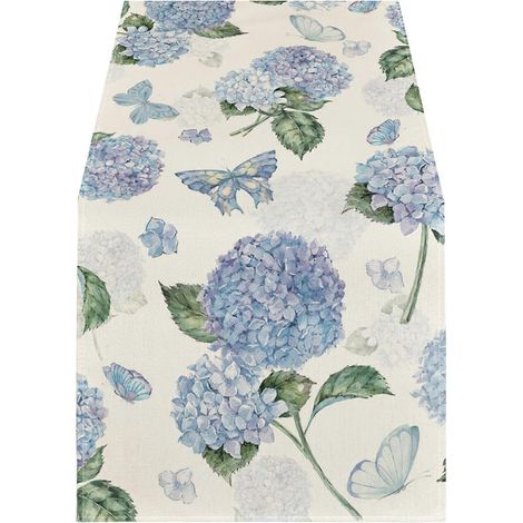 Chemin de table élégant en lin à motif floral printanier pour salle à manger, accessoire de table raffiné pour l'intérieur. (1/5)