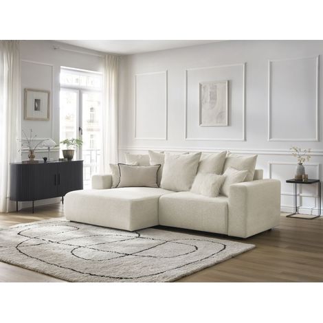 BOBOCHIC - Canapé d'angle convertible coffre ATILLA tissu chiné Angle gauche  Blanc (1/5)