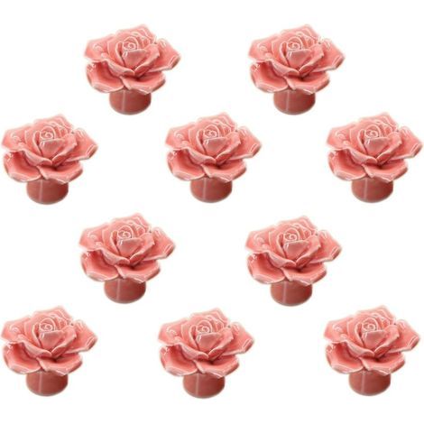 Fleur Rose Keramik Türgriff Kommode Küchenschrank Schrank Schubladengriffe 10er Pack, Rosa (1/4)