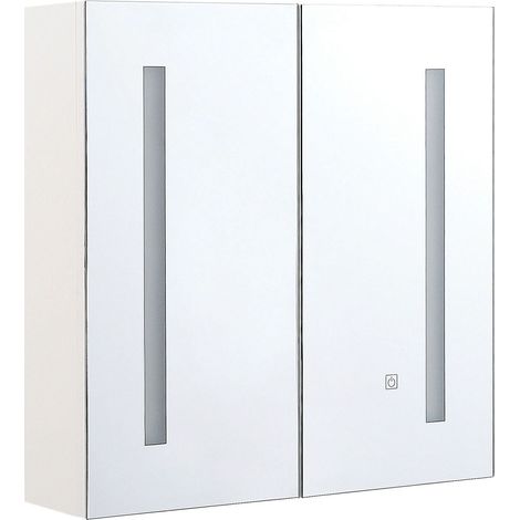 Bathroom Wall Mounted Mirror Cabinet LED CHABUNCO 60 cm 60 cm White