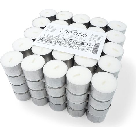 Bougies chauffe-plat (100 pièces) - blanches, non parfumées dans un couvercle en aluminium Ø 3,8 2,5 cm, sans suie, durée de combustion : 8 heures (1/5)