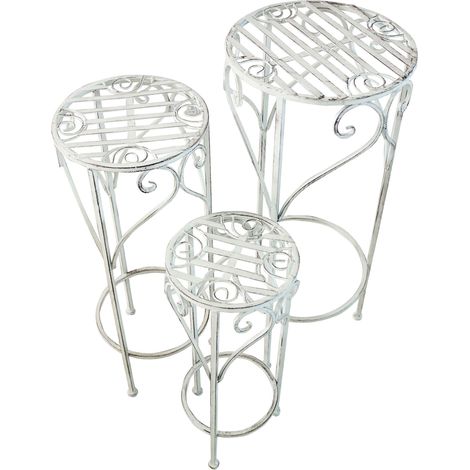 Set 3 sgabelli fioriera in acciaio da esterno giardino color bianco antico