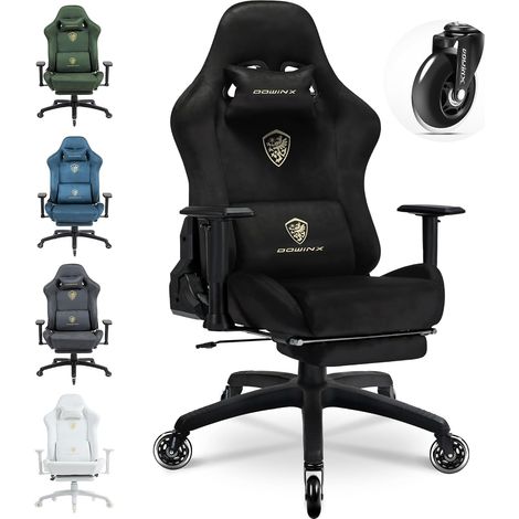 Chaise Gaming Dowinx Ergonomique en Velours Microfibre Respirant, Réglable avec Repose-Pieds, Assise Douce, Noir Clair