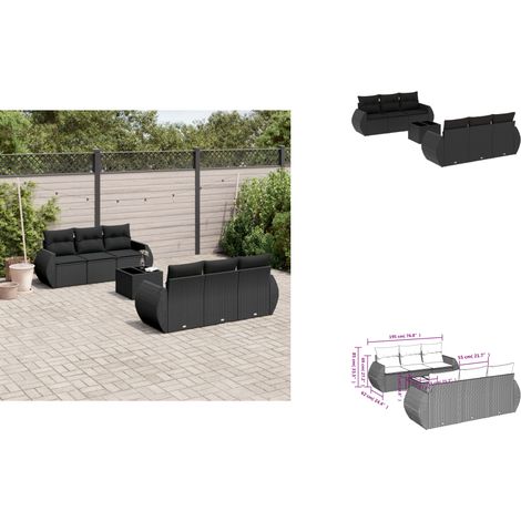7-tlg. Garten-Sofagarnitur mit Kissen Schwarz Poly Rattan - Gartenmöbel Set - PE-Rattan Möbel - Outdoor Sofa - Esstisch - Lounge Garnitur (1/3)