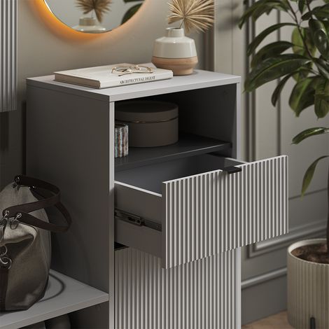 Panca scarpiera da ingresso Eliza, Grigio, 100 x 98.5 cm con anta e cassetto, Vicco