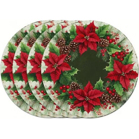 Sets de table de Noël ronds, décorés de bonhommes de neige, impression vinyle non imperméable - 37 x 37 cm (lot de 4) - 14