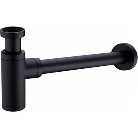 Laiton Siphon de Lavabo, Universel Syphon Design, Réglable Anti Odeur, Noir Mat, (1/5)