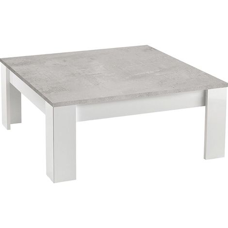 DENAE - Table Basse Carrée 100cm Laquée Blanc Brillant et Gris Marbré (1/2)