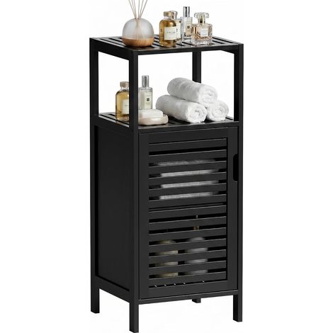 Armoire de Salle de Bain au Sol, Meuble de Rangement étroite en Bambou à 4 Niveaux, Armoire de Cuisine à Porte Unique Peu encombrante, Noir (1/5)