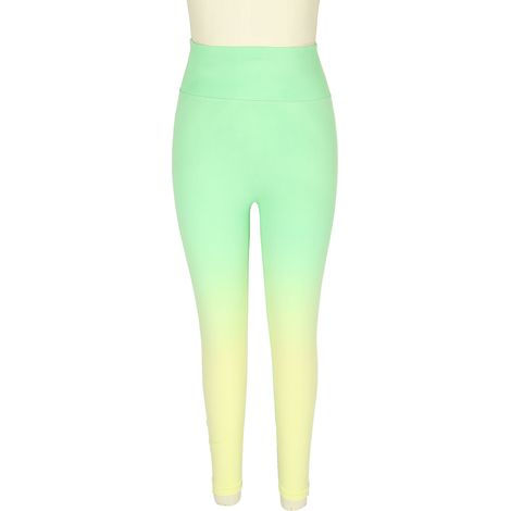 Legging montantes taille haute dégradé vert-jaune, sans couture, effet lifting fessier, fitness yoga, taille L, tissu extensible confortable (1/5)