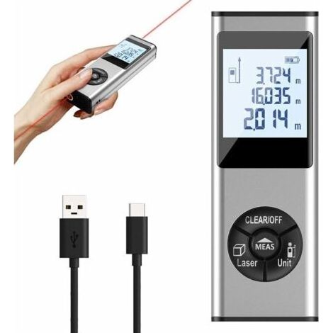 Mètre laser de 40 m en aluminium rechargeable avec lignes auxiliaires laser, commutation unité M/in/' avec haute précision, Pythagore, mesure de la distance, de la zone et du volume (1/5)