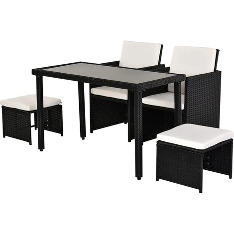 11-teiliges Polyrattan-Gartenmöbel-Set in Schwarz mit Kissen und Glastisch (1/4)