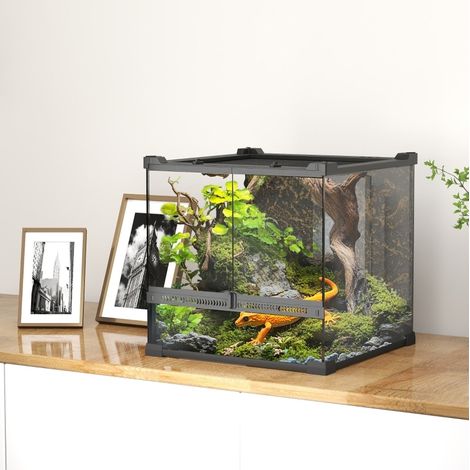 Terrario in vetro per rettili 30 x 30 x 30 cm, fondo rialzato impermeabile nero HAVRYA (1/4)
