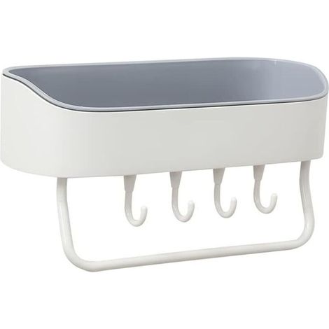 Étagère de rangement pour salle de bain, gris, 27 x 10,5 x 11 cm, sans perçage, pour porte de salle de bain, gel douche avec crochet (1/5)