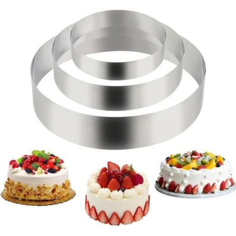 Cercle Patisserie 3 Pcs,Cercle a Patisserie Ronds en Acier Inoxydable Diamètre 10/15/20 cm Hauteur 4,5 cm Pour Pâtisseries Gâteaux (1/4)