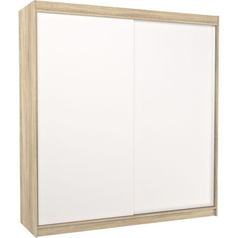 Les Tendances – Armoire adulte TERIKA 200 cm – 2 portes coulissantes – Largeur 200 cm, Hauteur 215 cm, Profondeur 58 cm – MDF et panneau laminé blanc (1/5)