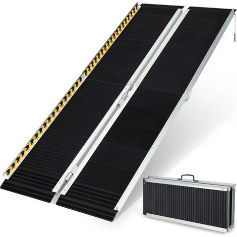 Rampe D’accès en Aluminium avec Plaque de Transition et Surface Antidérapante Autocollants D'avertissement Réfléchissants Rampe de Seuil pour Maison 182L (1/2)