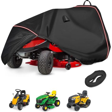 420D Tarpaulin for Lawn Tractor Ride-On Lawn Mower Weatherproof UV Protection with Reflective Strip 6m Fixing Strap (198 x 148 x 122 cm) (1/5)