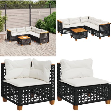 6-tlg. Garten-Sofagarnitur mit Kissen Schwarz Poly Rattan - Gartenmöbel Set - Esszimmergarnitur - Outdoor Möbel - Lounge Sofa - Rattan Gartenmöbel - Home & Living (1/5)