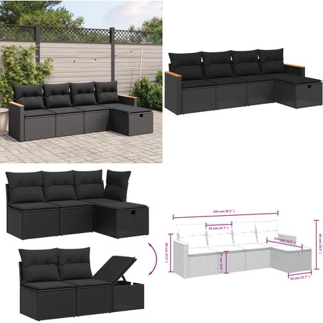 5-tlg. Garten-Sofagarnitur mit Kissen Schwarz Poly Rattan - Gartenmöbel - Outdoor-Möbel - Rattanmöbel - Lounge Set - Esszimmergarnitur - Home & Living (1/5)