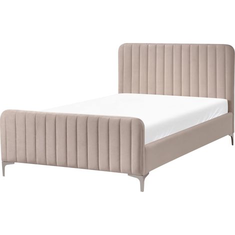 Bed Frame Taupe Velvet EU Small Double Size 4ft Tufted Headboard Metal Legs Modern Design LUNAN (1/5)