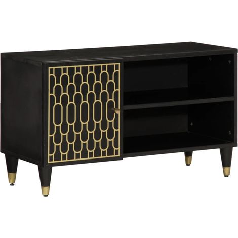 Mueble TV retro con amplio espacio de almacenamiento 80 x 31,5 x 46 cm de madera maciza negra 020047325 (1/5)