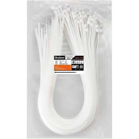 Lot de 100 Collier de Serrage, Nylon 760 mm x 7,6 mm, Blanc, Gestion Câbles, Bricolage Maison (1/5)