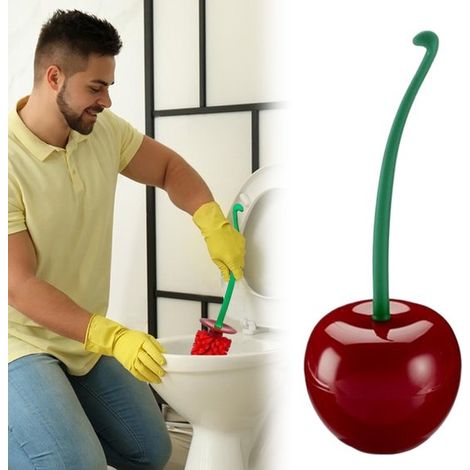 Brosse de toilette en forme de cerise pour nettoyer les coins des toilettes/douche et de la cuisine, PP rouge (1/5)