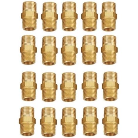 20pièces Filetage Hex Nipple Raccord de Tuyau 1/8 BSP à 1/8 BSP Raccord de tuyau Connecteur de Robinet en Laiton (1/4)