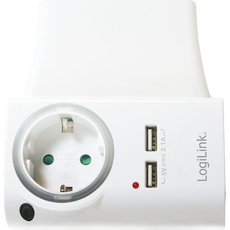 LogiLink Steckdosenverteiler mit Ladestation 1x CEE 7/3 + 2x USB-A 230V Ladegerät mit Nachtlichtfunktion Diebweiß IP20 (1/5)