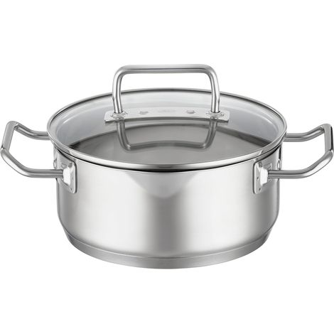 Cocotte - Récipient de Cuisson Universel en Inox 18/10 avec Couvercle en Verre, Bec Verseur et Graduation Intérieure - Compatible Induction et Lave-Vaisselle, 20 cm (1/3)
