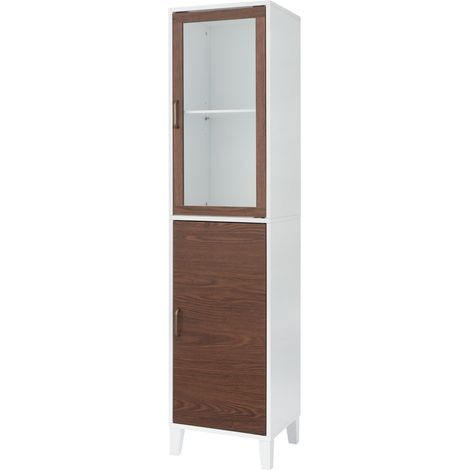 Teamson Home Tyler Tyler Legno Lince Tower Torre Abbassino 33 cm x 38,2 cm x 160 cm Porta di vetro a 2 toni Bianco/marrone EHF-F0009