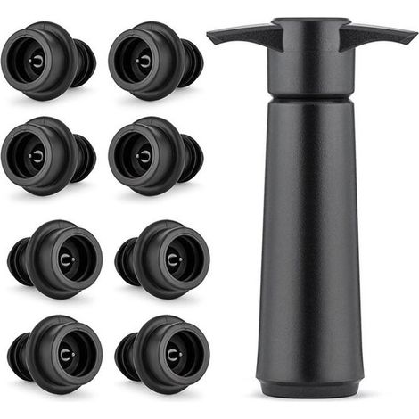 Dailygoody，Bomba de vacío para vino，Tapón para botella de vino，Mantiene el vino fresco，Negro，Negro，Bomba de vino reutilizable (1/5)