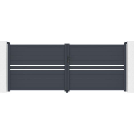 Casanoov – Portail battant aluminium 4m semi-ajouré – Largeur 392 cm – Hauteur 158 cm – Résistant à la corrosion – Finition thermolaquée gris anthracite