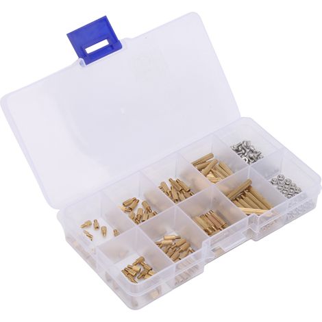 Kit 260 pièces entretoises et écrous laiton taraudés M2, boîte de rangement assortiment, fournitures industrielles. (1/5)