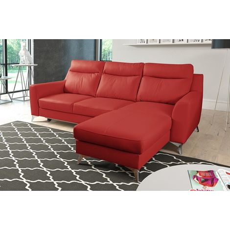 Canapé d'angle convertible en cuir italien de luxe 5/6 places GIANNI avec coffre, rouge foncé, angle droit (1/5)