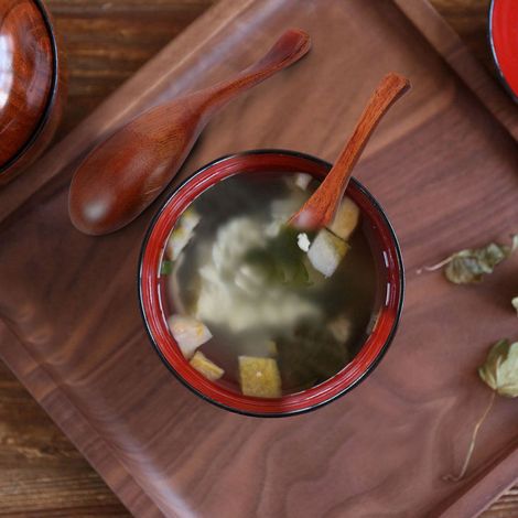 Cuillères à soupe en bois pour adultes, style japonais et coréen, manche court, large ouverture, lot de 2 (1/5)