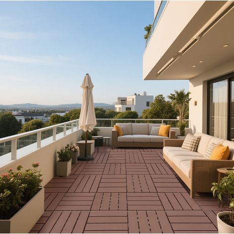 Dalles de terrasse clipsables 30x30x2 cm en polypropylène, marron, pose rapide pour balcon – MEUBLIV (1/5)
