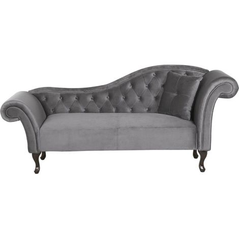 Chaise longue tapizado en terciopelo gris acolchado capitoné versión derecha con cojín Lattes