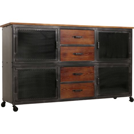 Werkstattwagen HHG-480, Rollwagen, Rollen 4 Schubladen, 3D-Struktur Metall Holz 90x150x40cm schwarz, natur