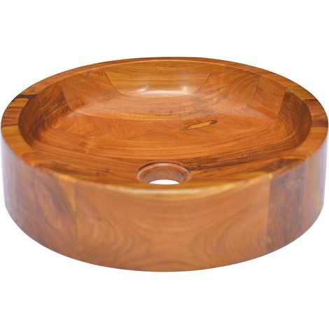 Basin Solid Teak Wood Φ40x10 cm vidaXL