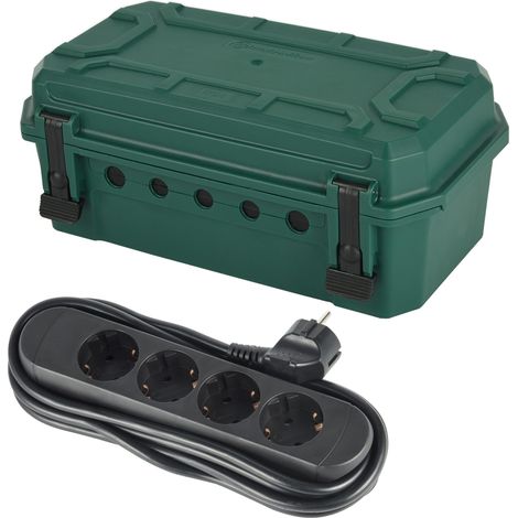 Boîte de protection étanche IP54 avec câble 3M 4 prises Multisocket inclus, boîte de rangement de câbles avec 5 sorties de câbles (de 7,5 mm à 12,4 mm), dimensions 320 x 180 x 126 mm (1/5)