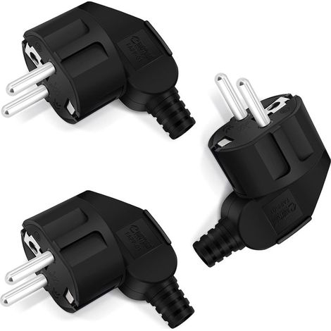 CCYKXAA noir Prise prise coudée 3 pièces, prise de contact de protection avec manchon anti-pliage, prise 250V (16A), prise d'alimentation prise coudée extérieur étanche (1/5)
