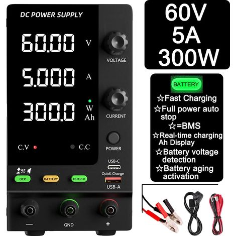 Fuente de alimentación de CC, ajustable a 30 V 10 A, modo de carga inteligente, SPPS-C605C 60V5A (1/2)