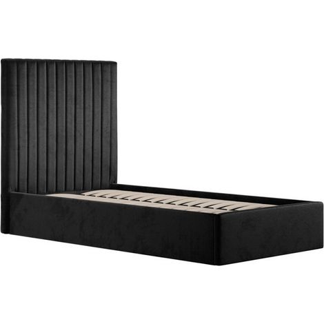 Berlin Tall Ottoman Single Bed Frame (Pack of 2) - Velvet - L203 x W108 x H124 cm - Black - Flat Pack