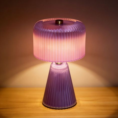 Lampe de table en verre, lampe de table en forme de champignon, veilleuse décorative, lampe de table créative, idéale pour la décoration intérieure et la cuisine (violet)
