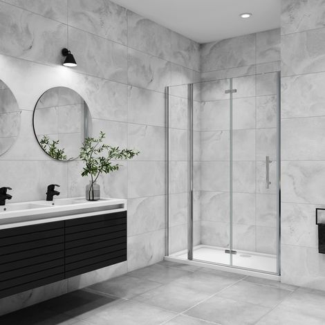 AICA porte de douche pivotante 80x195cm en 6mm verre anticalcaire porte de douche pliante avec un élément fixe