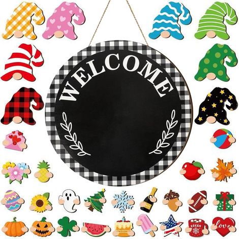 Panneau De Porte Gnome Décoration De Couronne Murale En Bois Décorations Gnomes Pour La Maison pour la maison, le mur, le bureau, la salle de classe, l'école, hiver, automne, fêtes, (1/5)